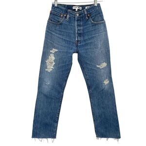 Re/Done x Levi’s High Rise Distressed Jeans Straight Leg Ankle Crop